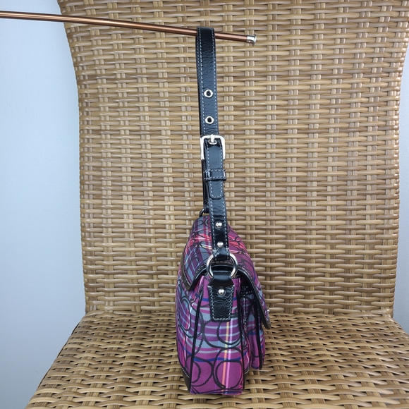 Coach Tartan Plaid Poppy Signature Small Penny Flap Shoulder Bag Purse Purple - Picture 5 of 16